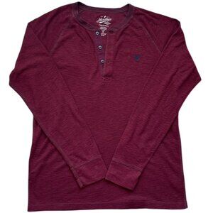 American Eagle Men's Henley Shirt Size L Heritage Thermal Burgundy Classic Fit